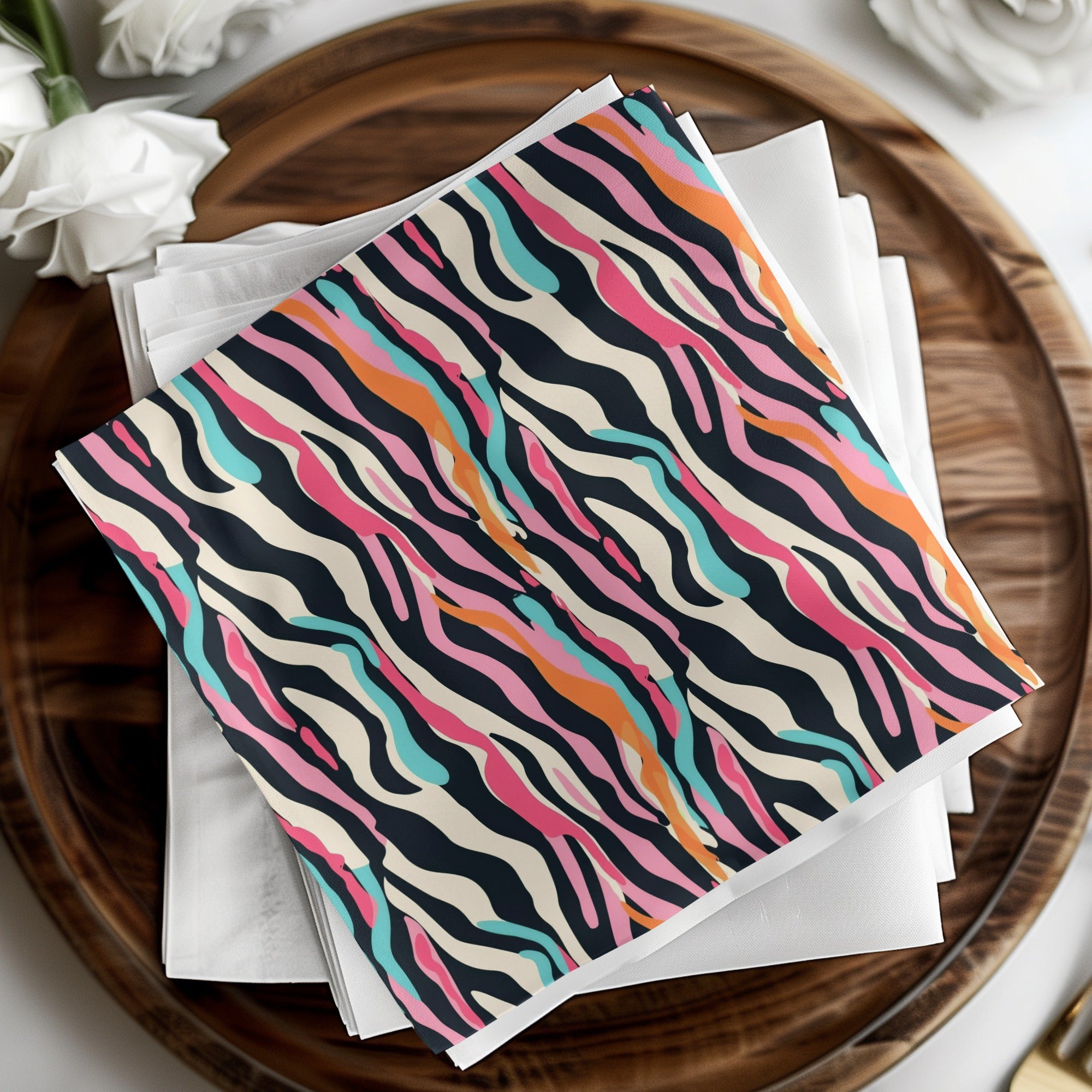 Colorful Zebra Striped Design on Napkin Set