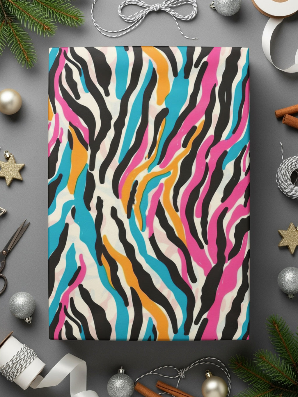 Vibrant Multicolor Zebra Print Gift Wrap Product