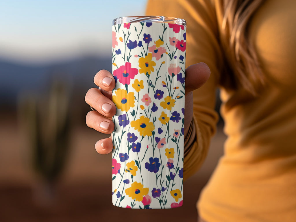 Vibrant Colorful Floral Pattern Tumbler Travel Mug
