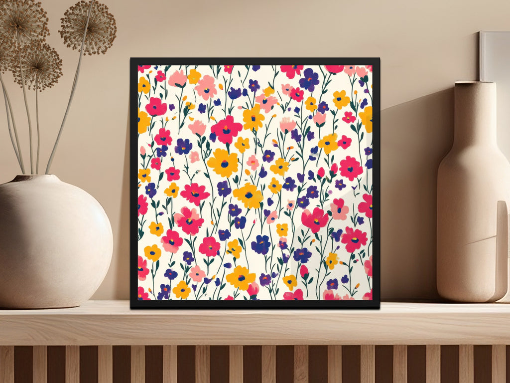Colorful Floral Artwork in Black Frame Home Decor