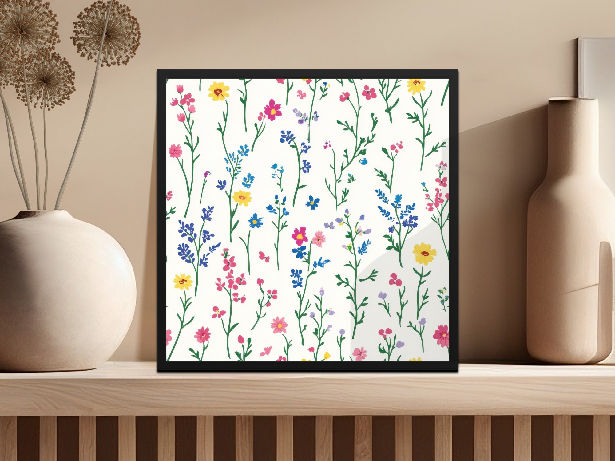 Colorful Wildflowers Illustration Framed Artwork