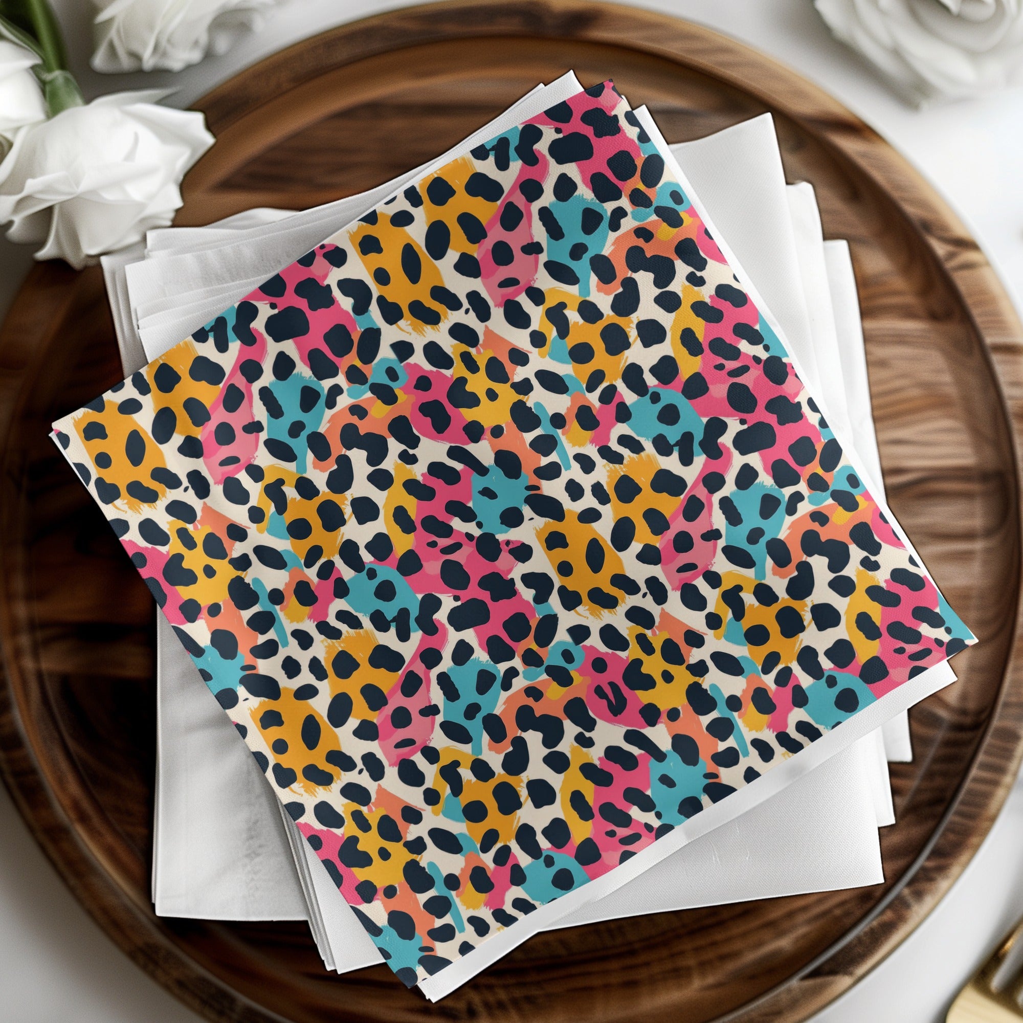 Vibrant Abstract Leopard Print Design Napkin Set