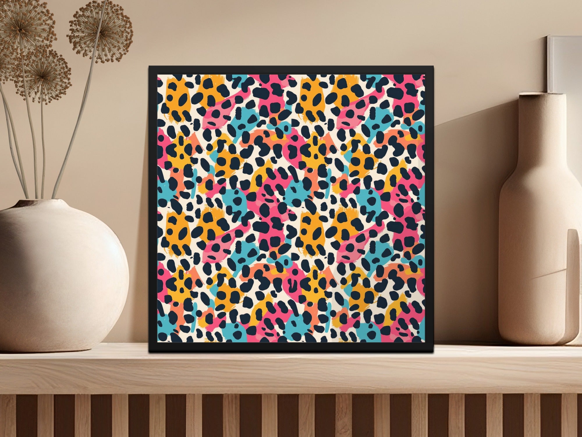 Vibrant Abstract Leopard Print Framed Wall Art Decor