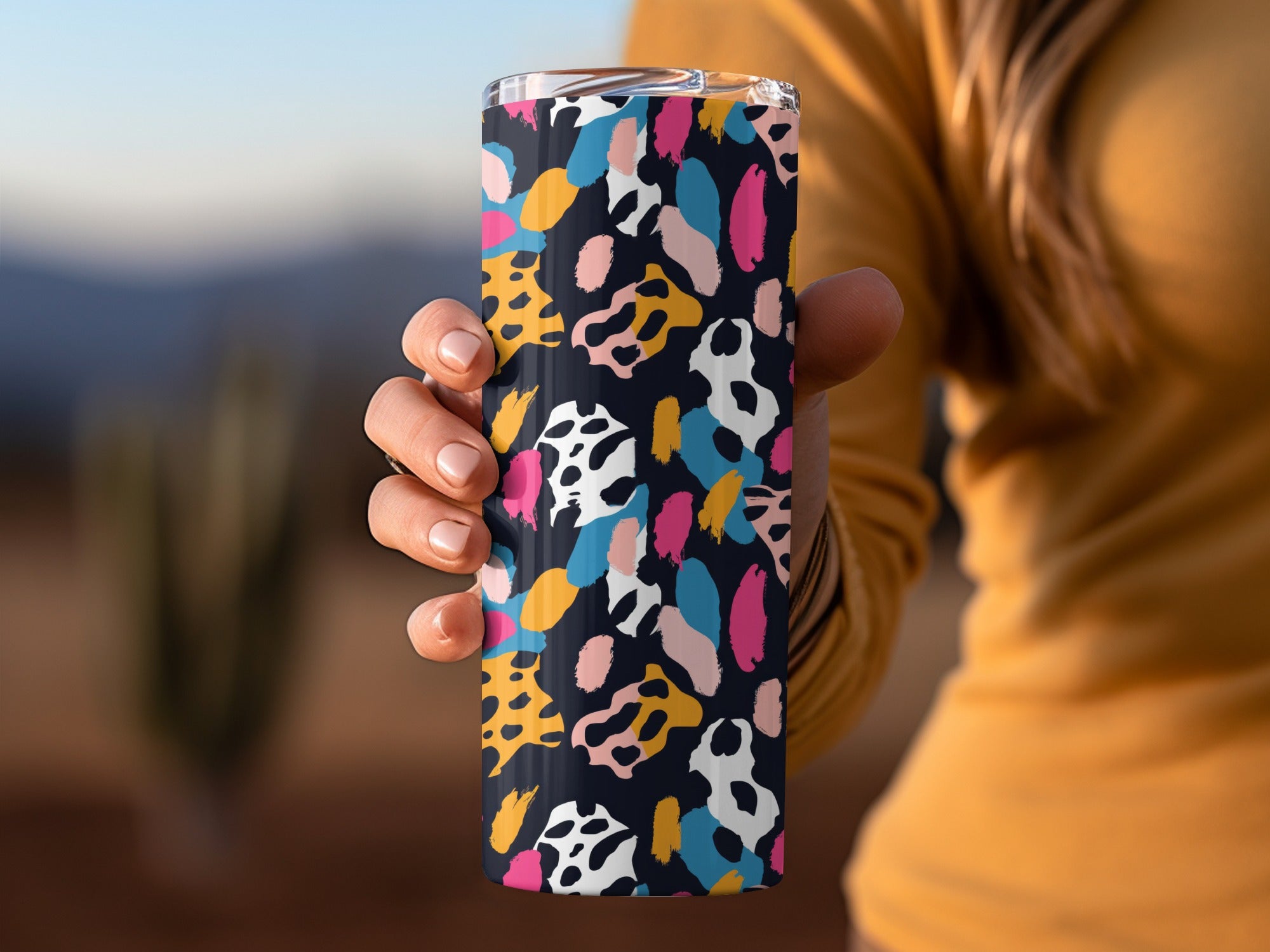 Colorful Leopard Print and Brush Strokes Tumbler Cup
