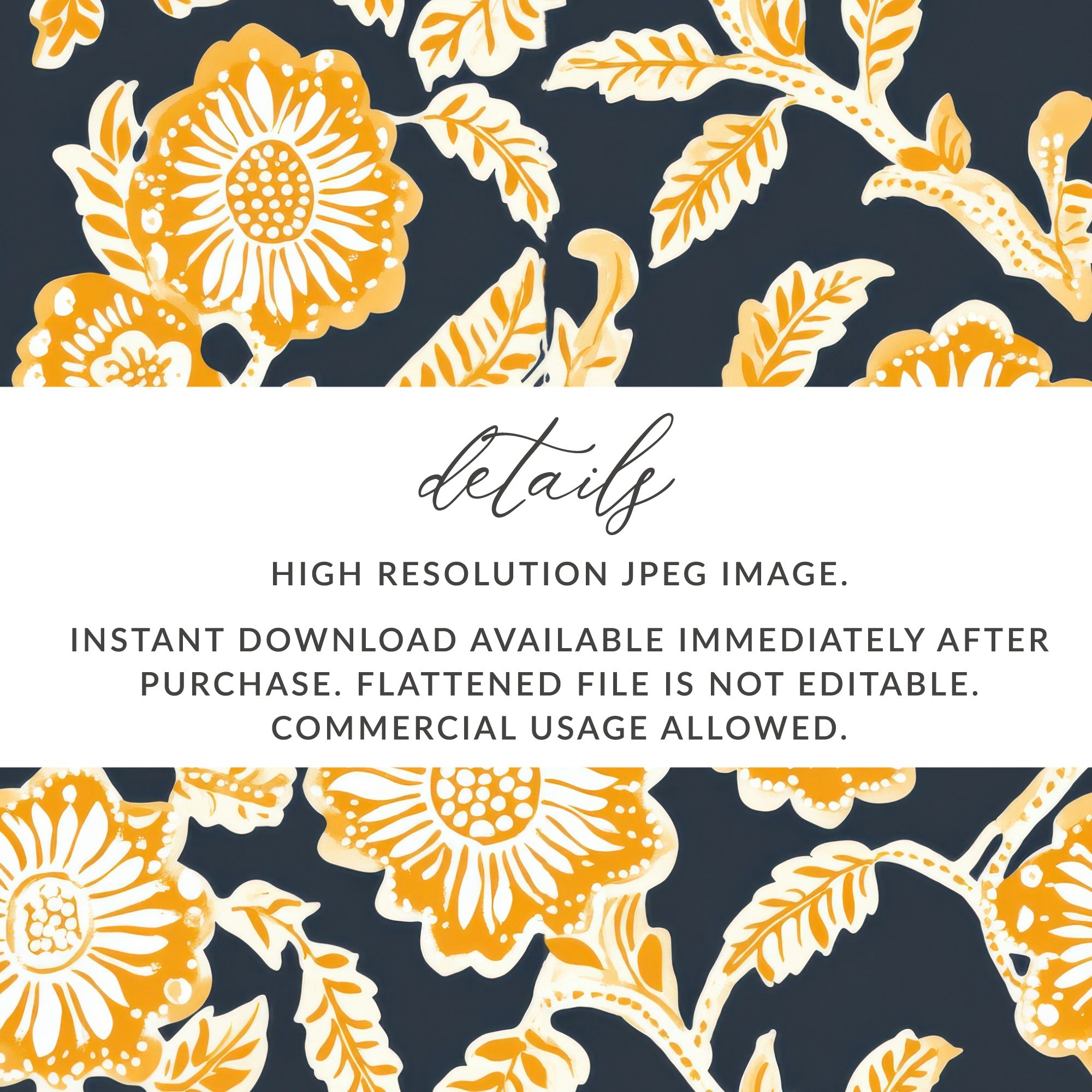 Mustard Floral Indian Motif on Dark Background Design - Moore and Mountain