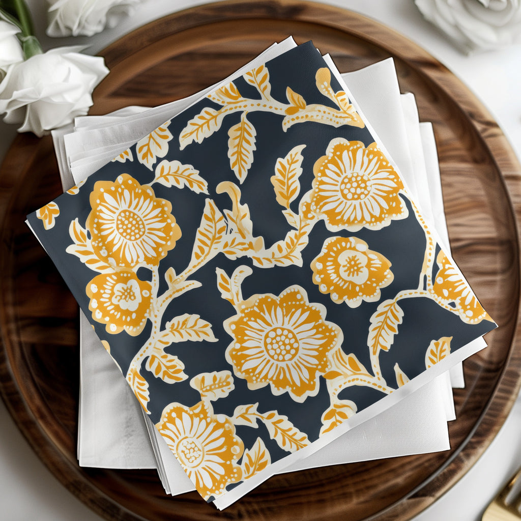 Mustard Floral Indian Motif on Dark Background Design - Moore and Mountain