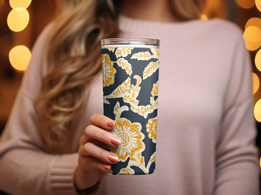 Mustard Floral Indian Motif on Dark Background Design - Moore and Mountain