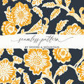 Mustard Floral Indian Motif on Dark Background Design - Moore and Mountain