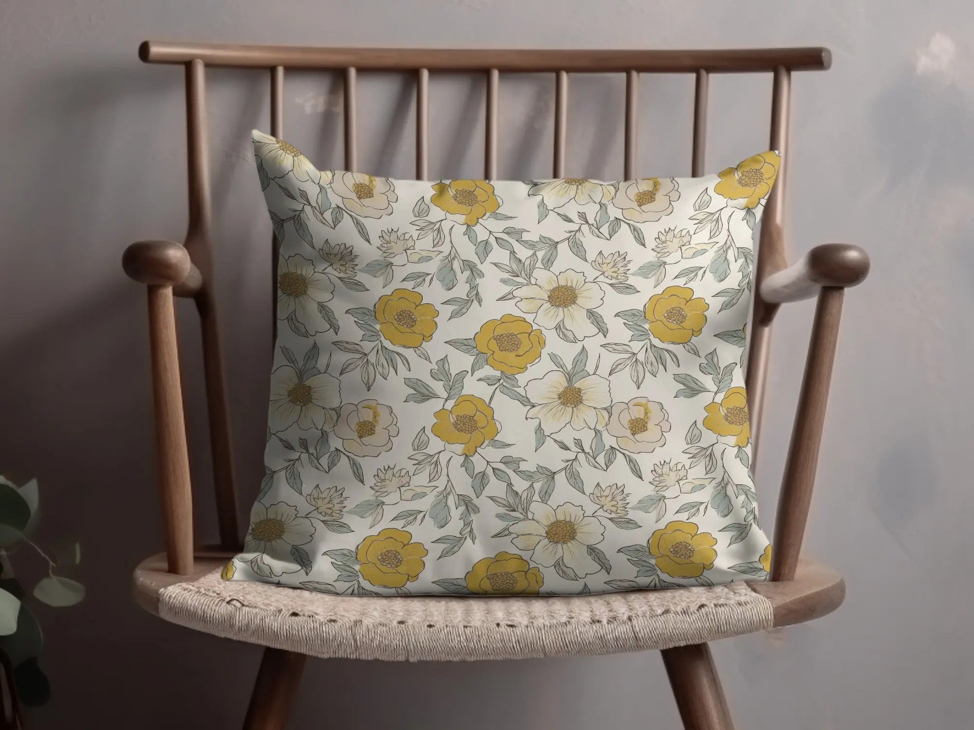 Mustard Yellow Line Art Floral Background Neutral Peony Seamless Modern Floral Pattern JPEG - Moore and Mountain