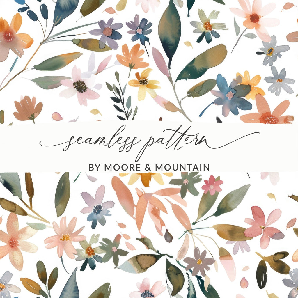 Watercolor Floral Pattern Digital Paper, Seamless Flower Background, Watercolor Flowers Digital, Floral Design, Scrapbooking Paper - Moore and Mountain