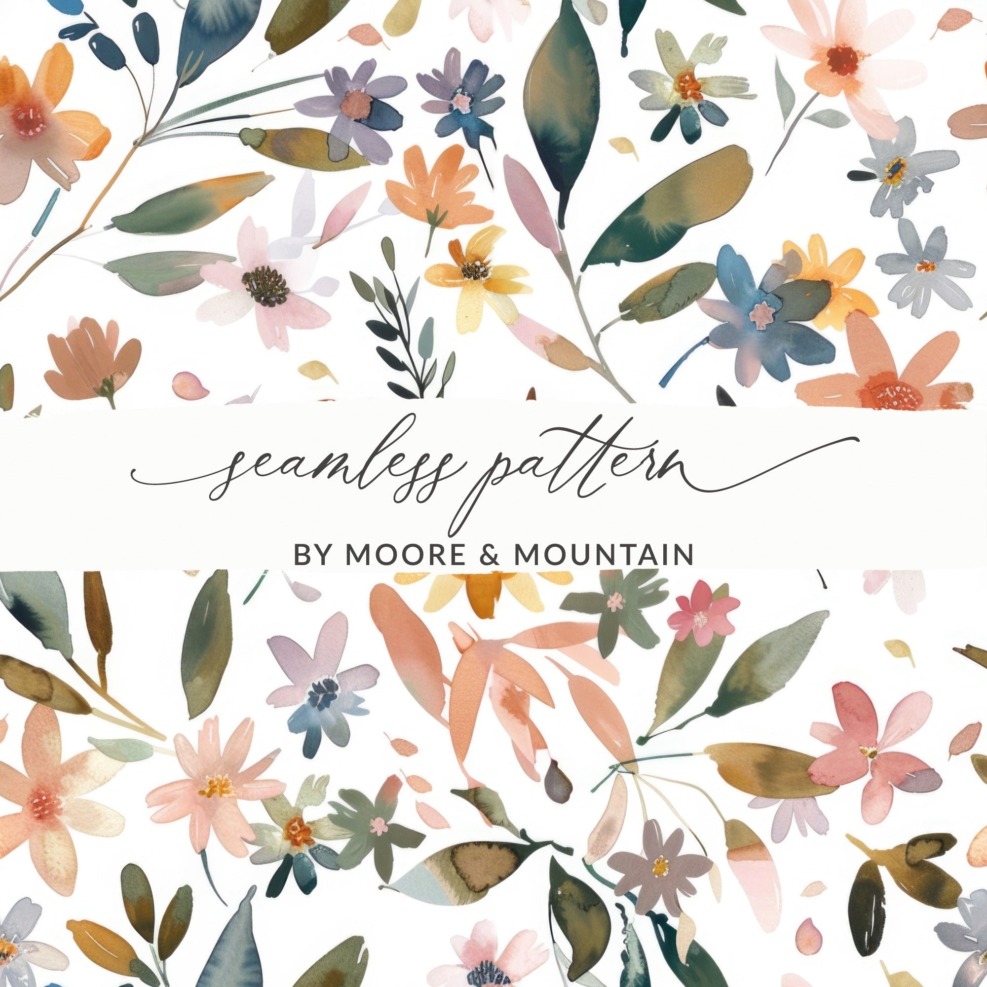 Watercolor Floral Pattern Digital Paper, Seamless Flower Background, Watercolor Flowers Digital, Floral Design, Scrapbooking Paper - Moore and Mountain