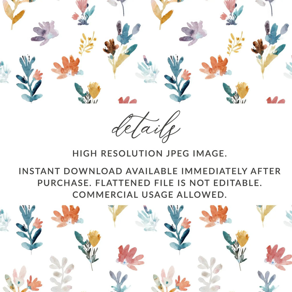 Muted Watercolor Floral Seamless Pattern Digital Paper, Flower Pattern for Fabric, Scrapbooking Paper, Digital Download - Moore and Mountain