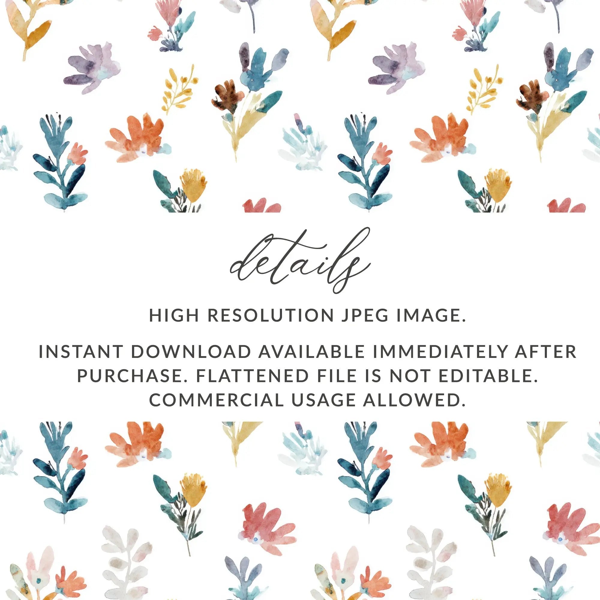 Muted Watercolor Floral Seamless Pattern Digital Paper, Flower Pattern for Fabric, Scrapbooking Paper, Digital Download - Moore and Mountain