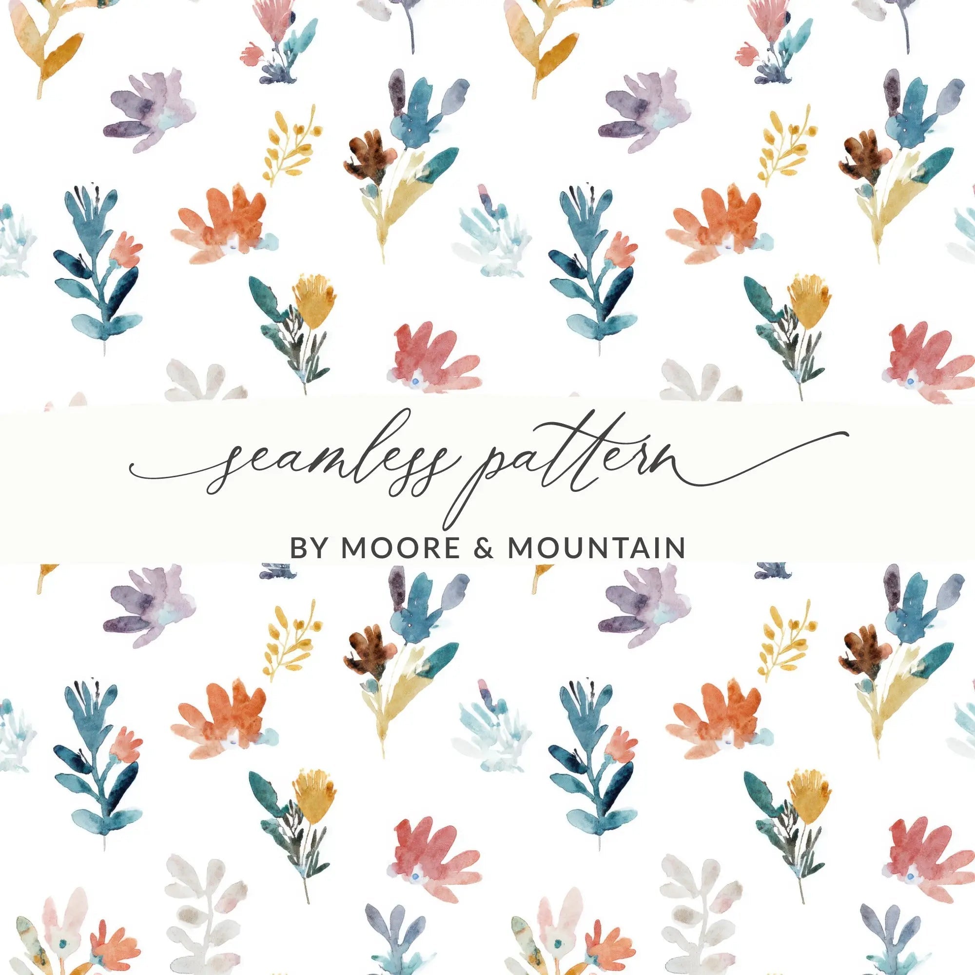 Muted Watercolor Floral Seamless Pattern Digital Paper, Flower Pattern for Fabric, Scrapbooking Paper, Digital Download - Moore and Mountain