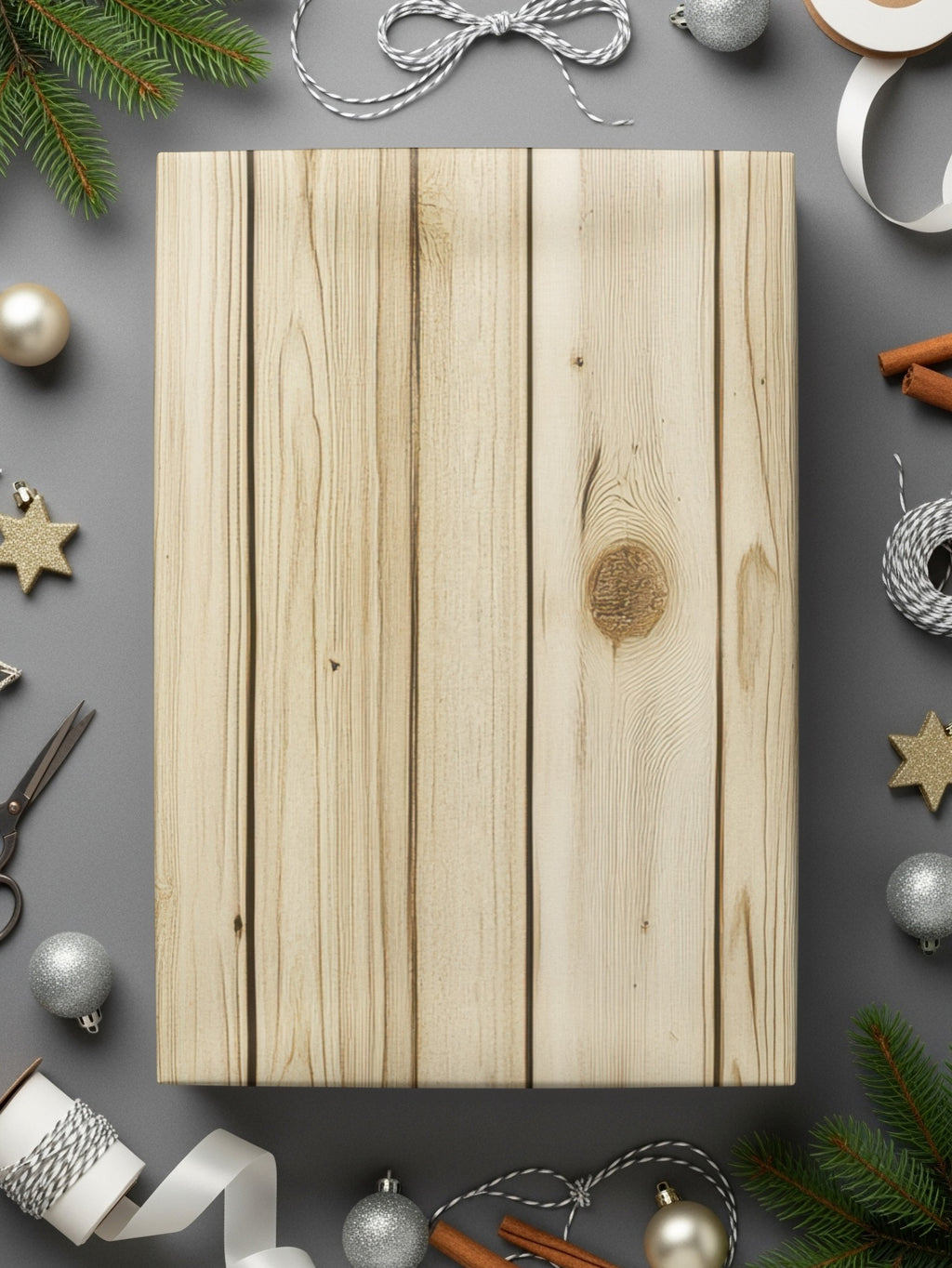 Rustic Wooden Holiday Gift Box with Decorative Accents