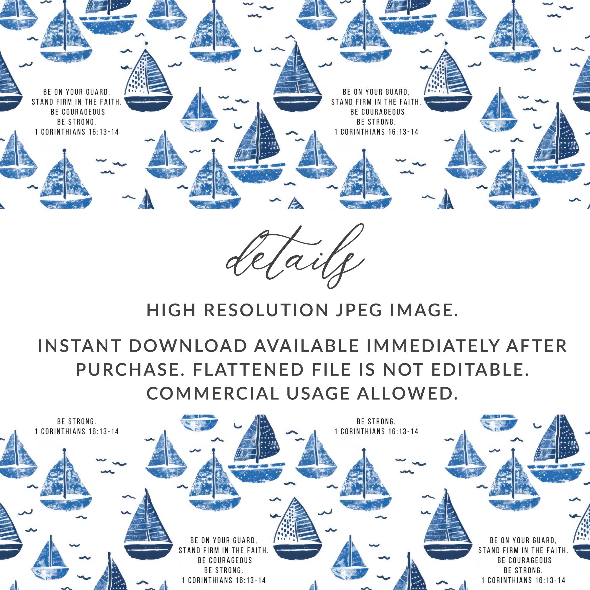 High Resolution JPEG Blue Sailboats Digital Download