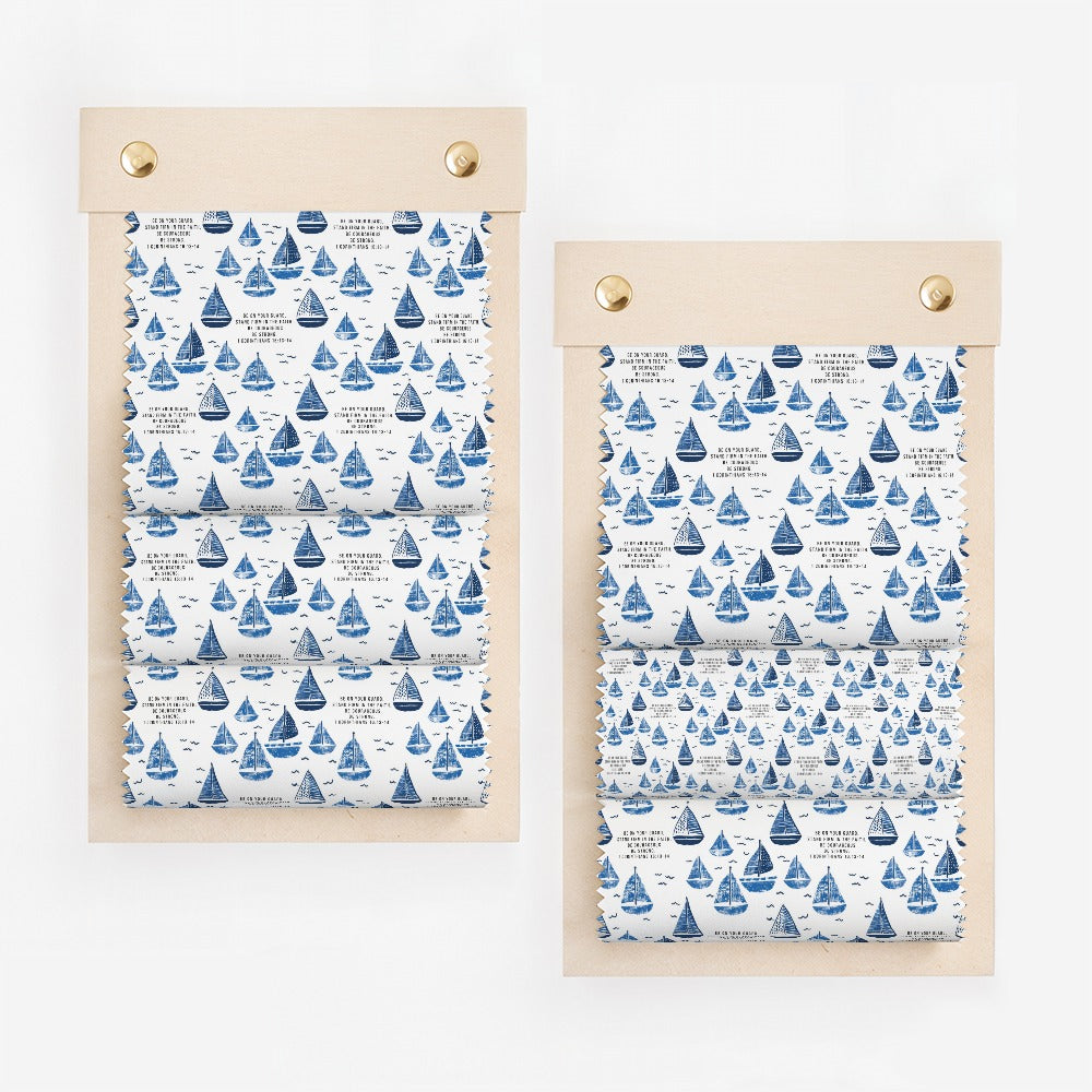 Sailboat Patterned Fabric Print in Blue and White