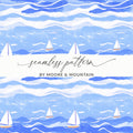 Nautical Digital Paper, Sailing Boat Pattern, Blue Sea Illustration, Seamless Texture, Scrapbook Paper, Downloadable Art, JPEG Files - Moore and Mountain