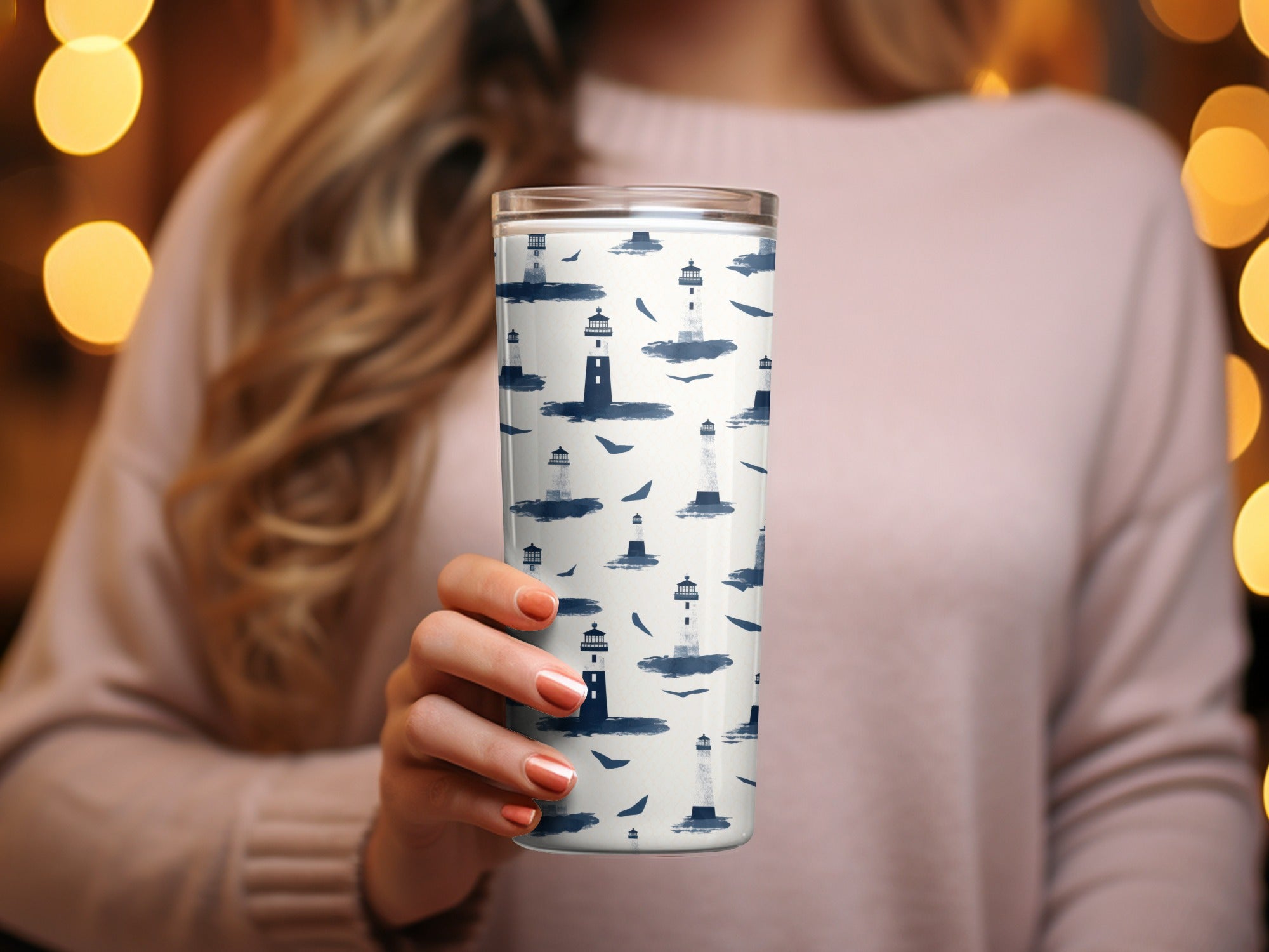 Elegant Lighthouse Themed Insulated Tumbler Cup