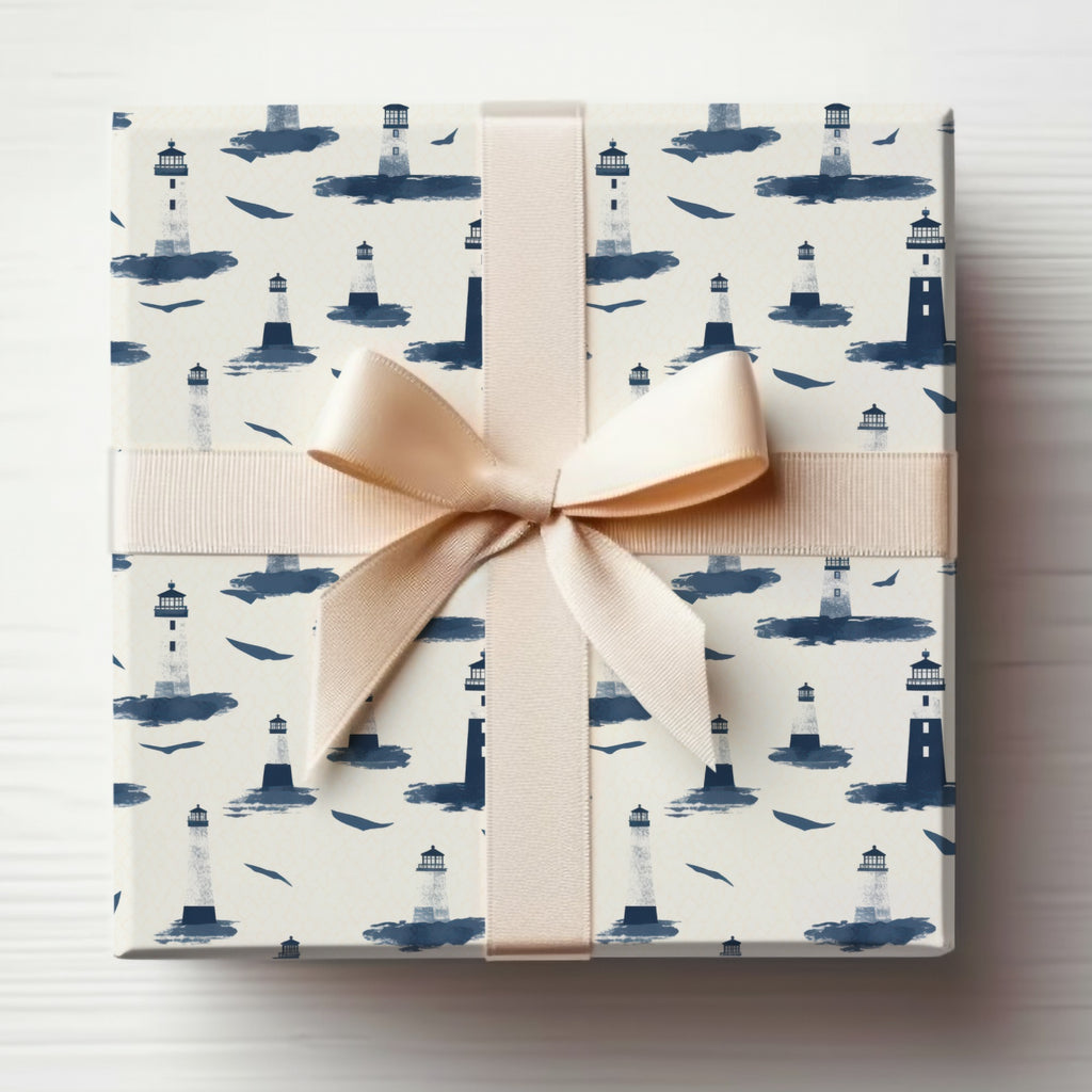 Lighthouse and Seagulls Pattern Gift Wrap Sheet