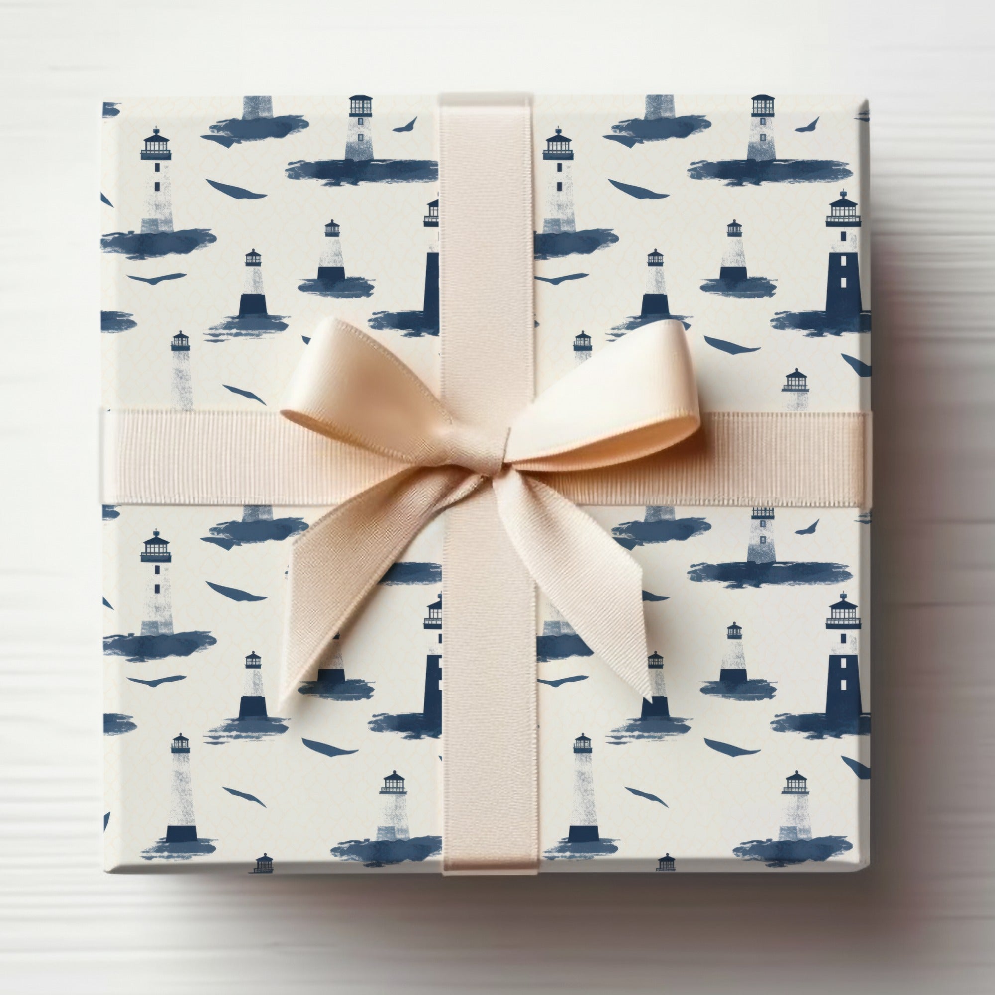Lighthouse and Seagulls Pattern Gift Wrap Sheet