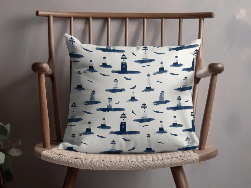 Nautical Lighthouse Patterned Cushion for Coastal Decor