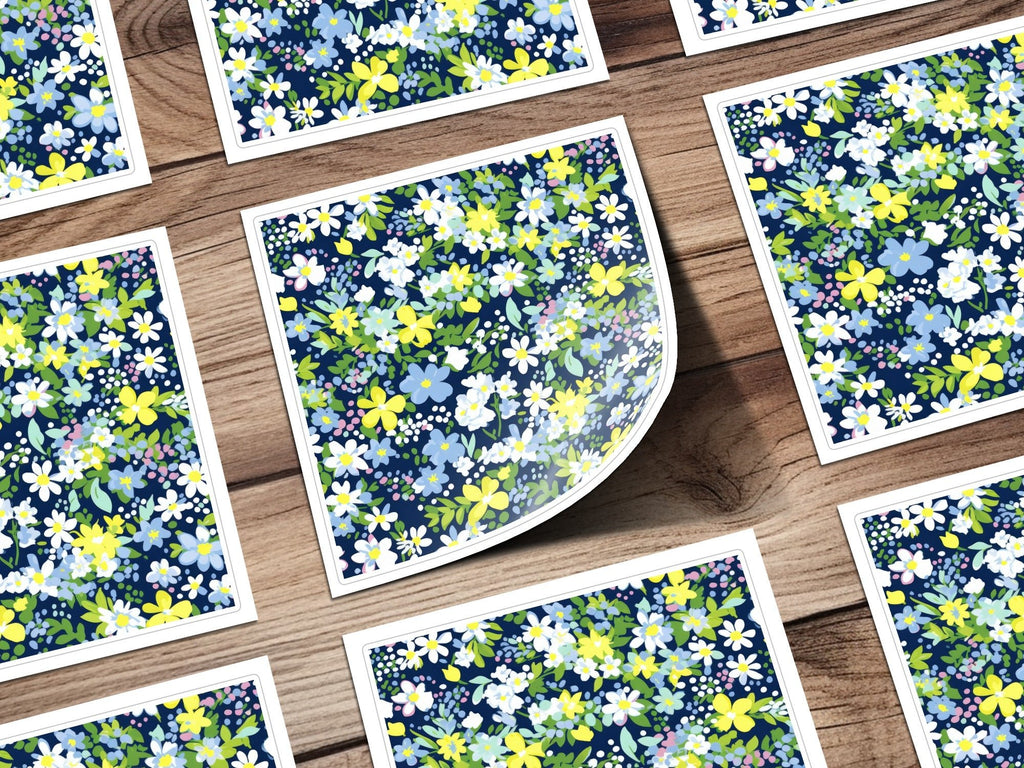 Floral Seamless Pattern Design for T-Shirt, Digital Print, Navy Background, White Yellow Blue Flowers, Fabric Design, DIY Crafts, Pretty - Moore and Mountain