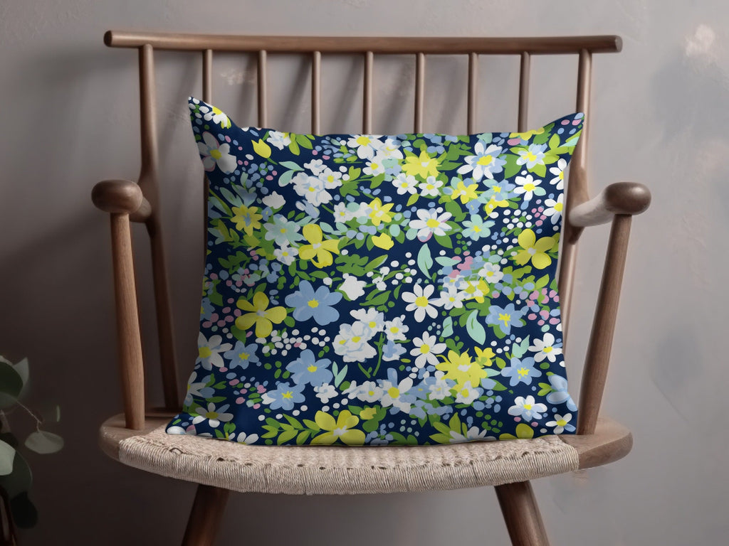 Floral Seamless Pattern Design for T-Shirt, Digital Print, Navy Background, White Yellow Blue Flowers, Fabric Design, DIY Crafts, Pretty - Moore and Mountain
