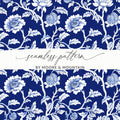 Navy Blue Floral Pattern Digital Paper, White Flower Design, Seamless Tileable Texture, Chinoiserie Pattern - Moore and Mountain