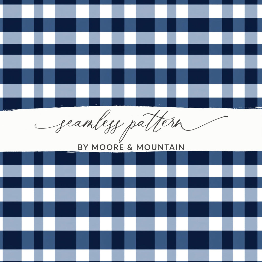 Navy Blue Gingham Digital Paper, Classic Check Pattern, Buffalo Plaid Seamless Pattern - Moore and Mountain