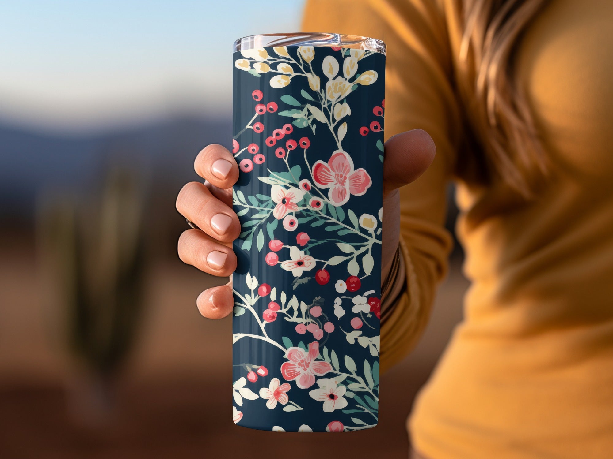 Floral Pattern Insulated Travel Tumbler for Hot or Cold Drinks