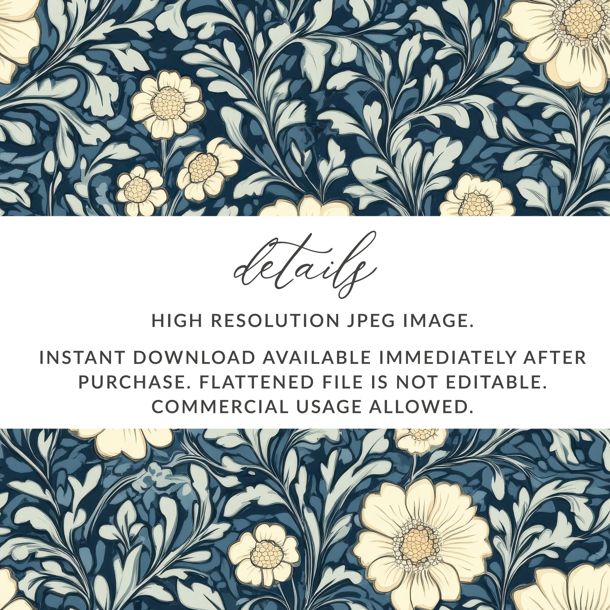 Navy Blue William Morris Seamless Pattern Digital - Moore and Mountain