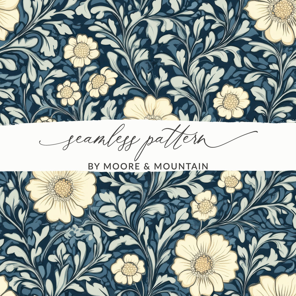 Navy Blue William Morris Seamless Pattern Digital - Moore and Mountain