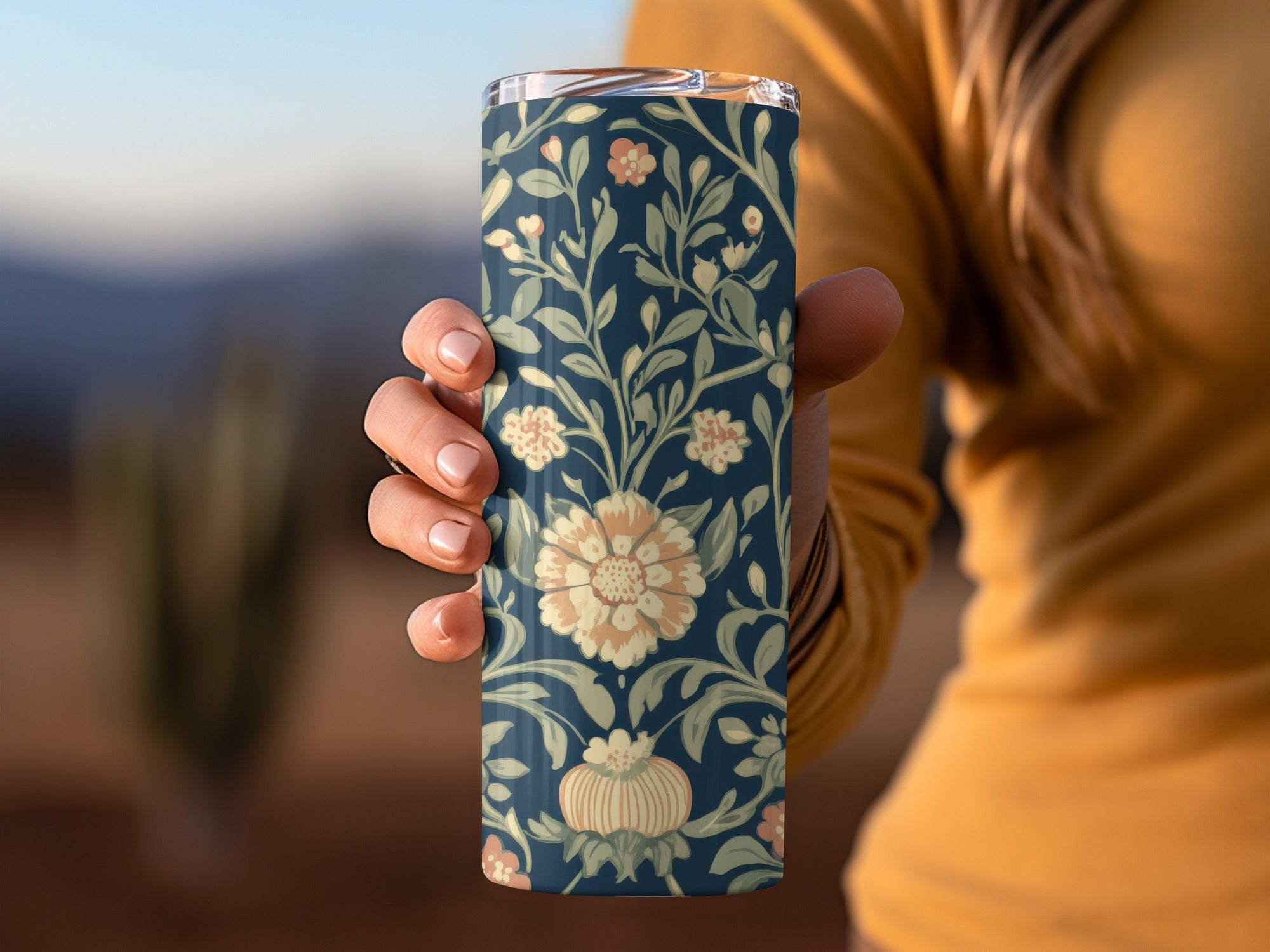 Navy Blue and Gold William Morris Vines Background Green Peach Blue Digital - Moore and Mountain