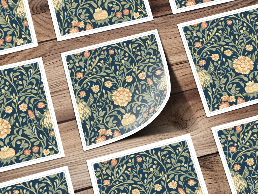 Navy Blue and Gold William Morris Vines Background Green Peach Blue Digital - Moore and Mountain