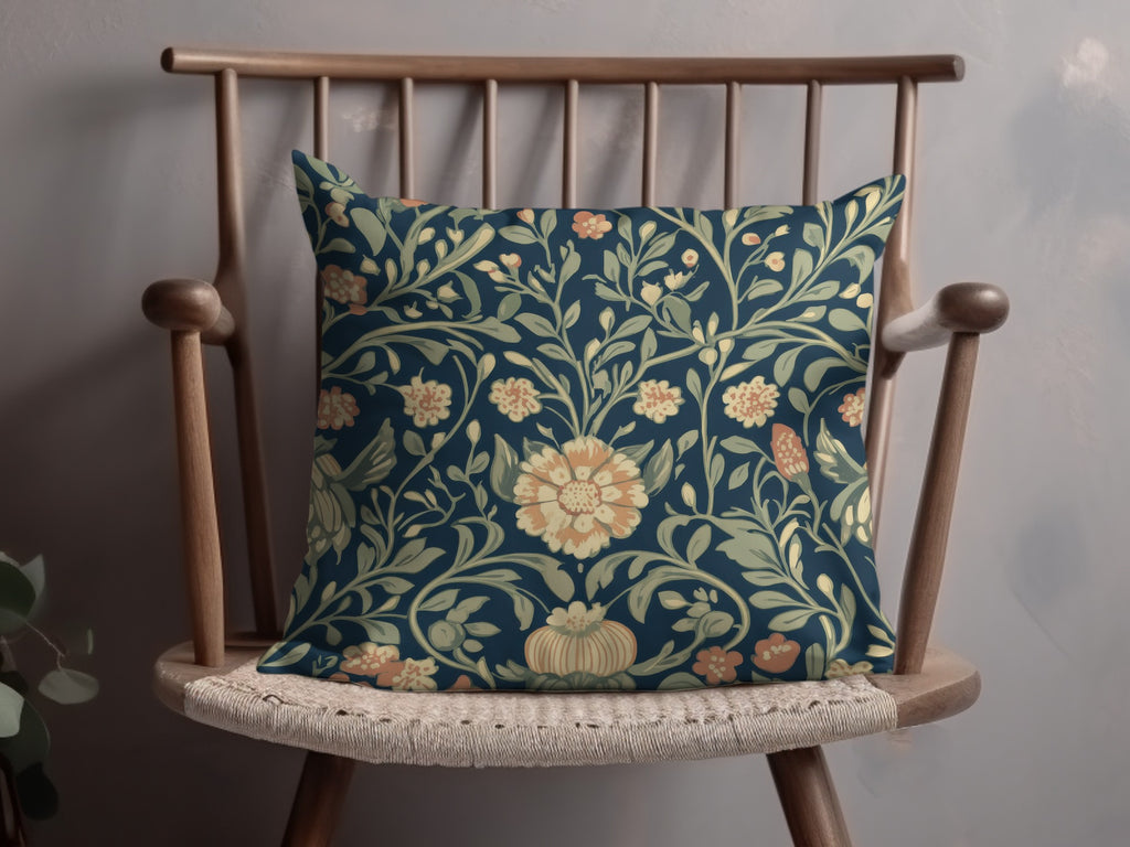 Navy Blue and Gold William Morris Vines Background Green Peach Blue Digital - Moore and Mountain