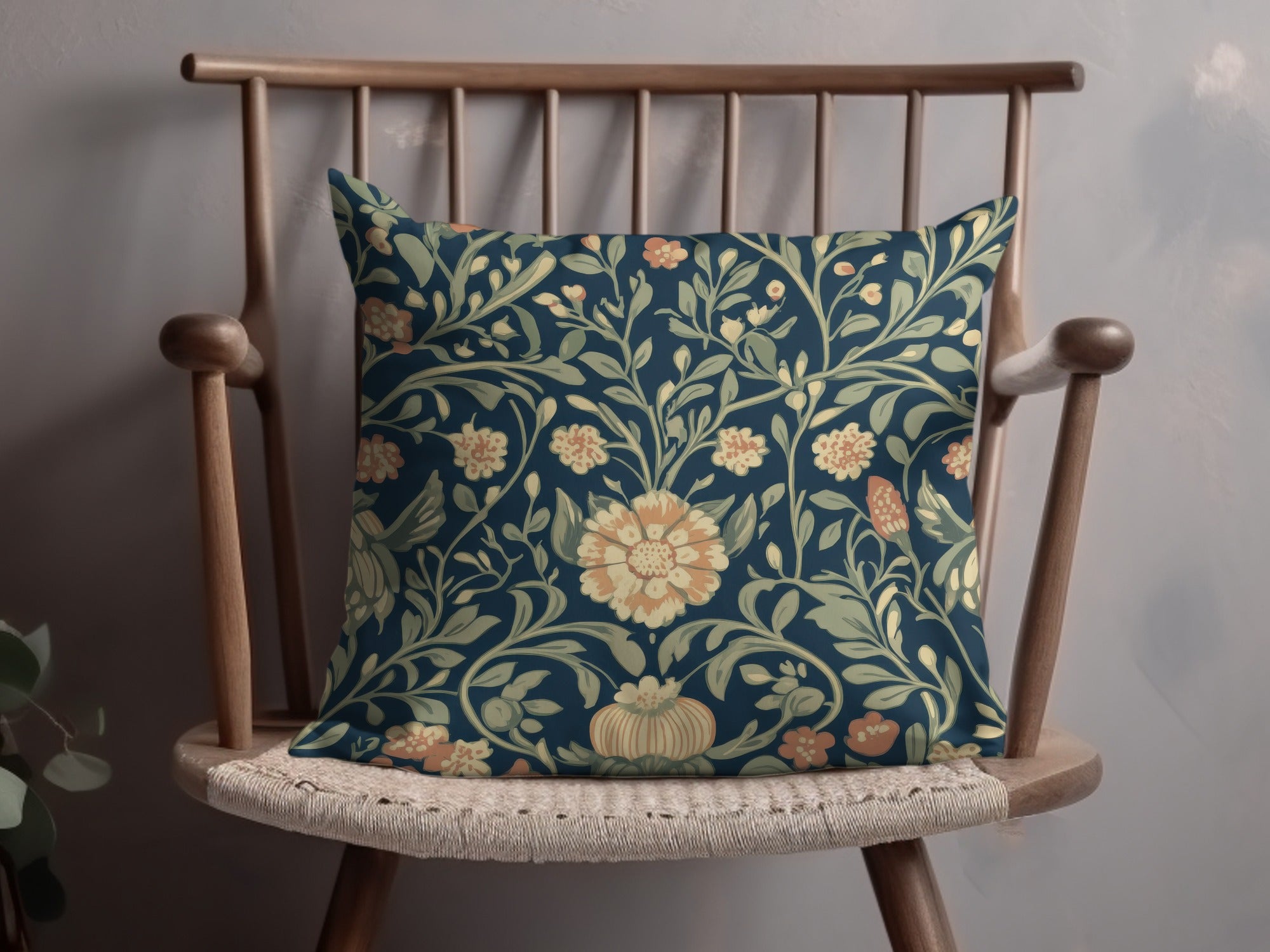 Navy Blue and Gold William Morris Vines Background Green Peach Blue Digital - Moore and Mountain