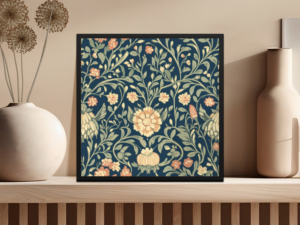 Navy Blue and Gold William Morris Vines Background Green Peach Blue Digital - Moore and Mountain