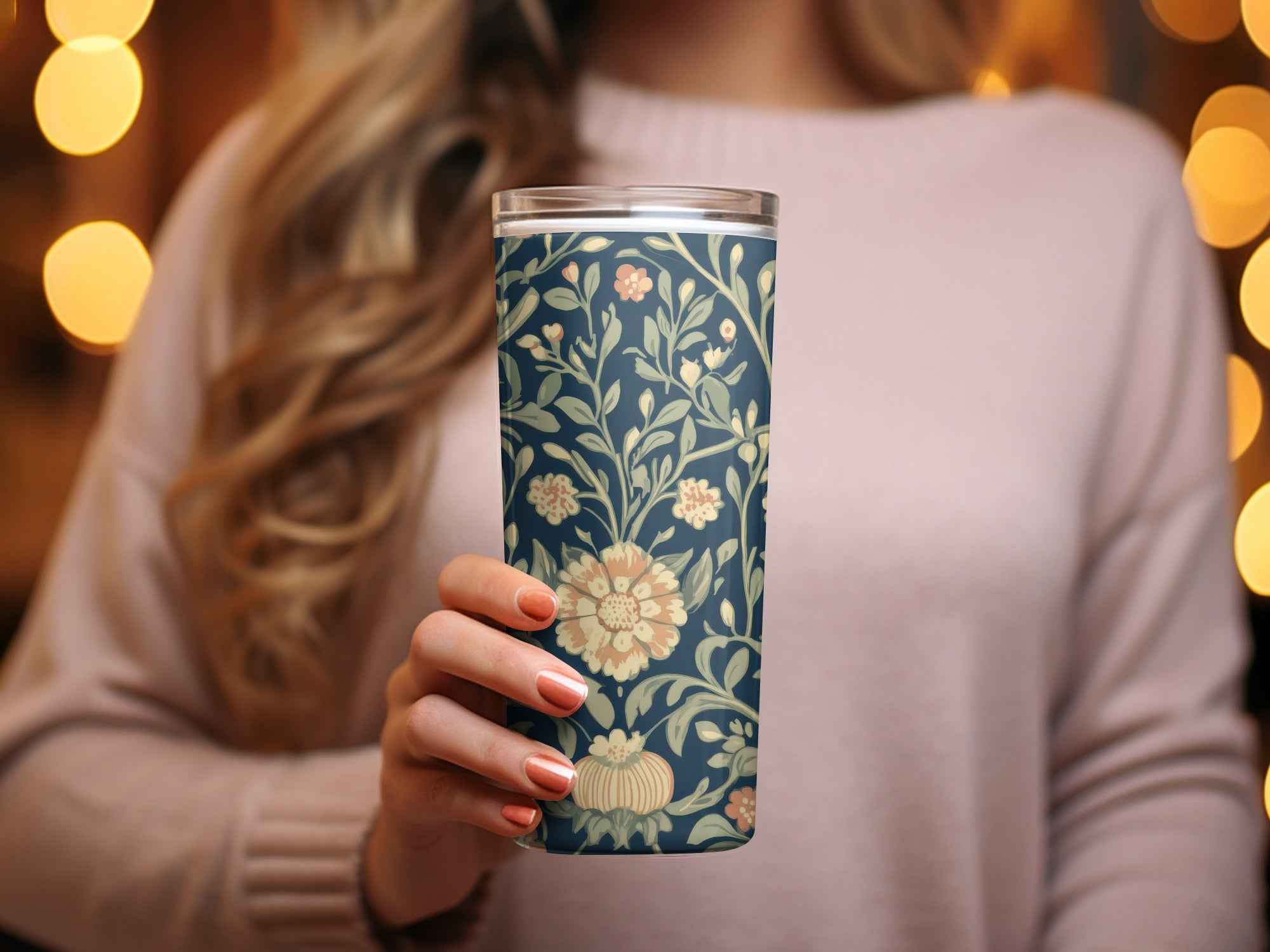 Navy Blue and Gold William Morris Vines Background Green Peach Blue Digital - Moore and Mountain