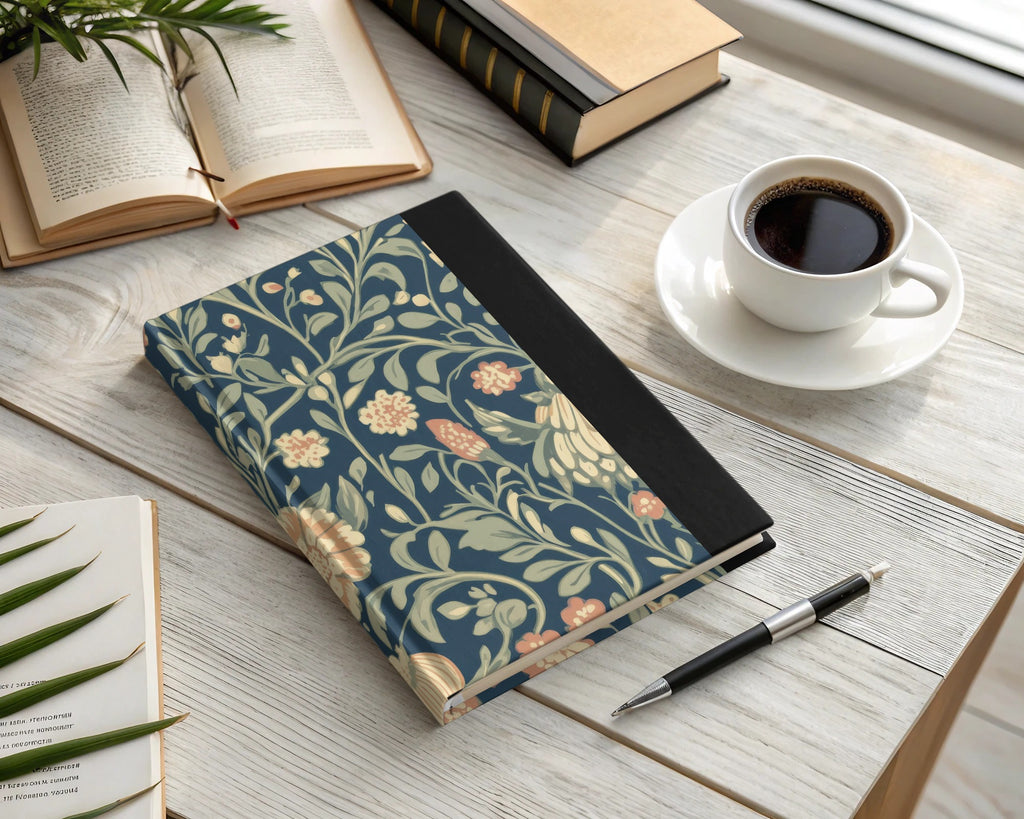 Navy Blue and Gold William Morris Vines Background Green Peach Blue Digital - Moore and Mountain