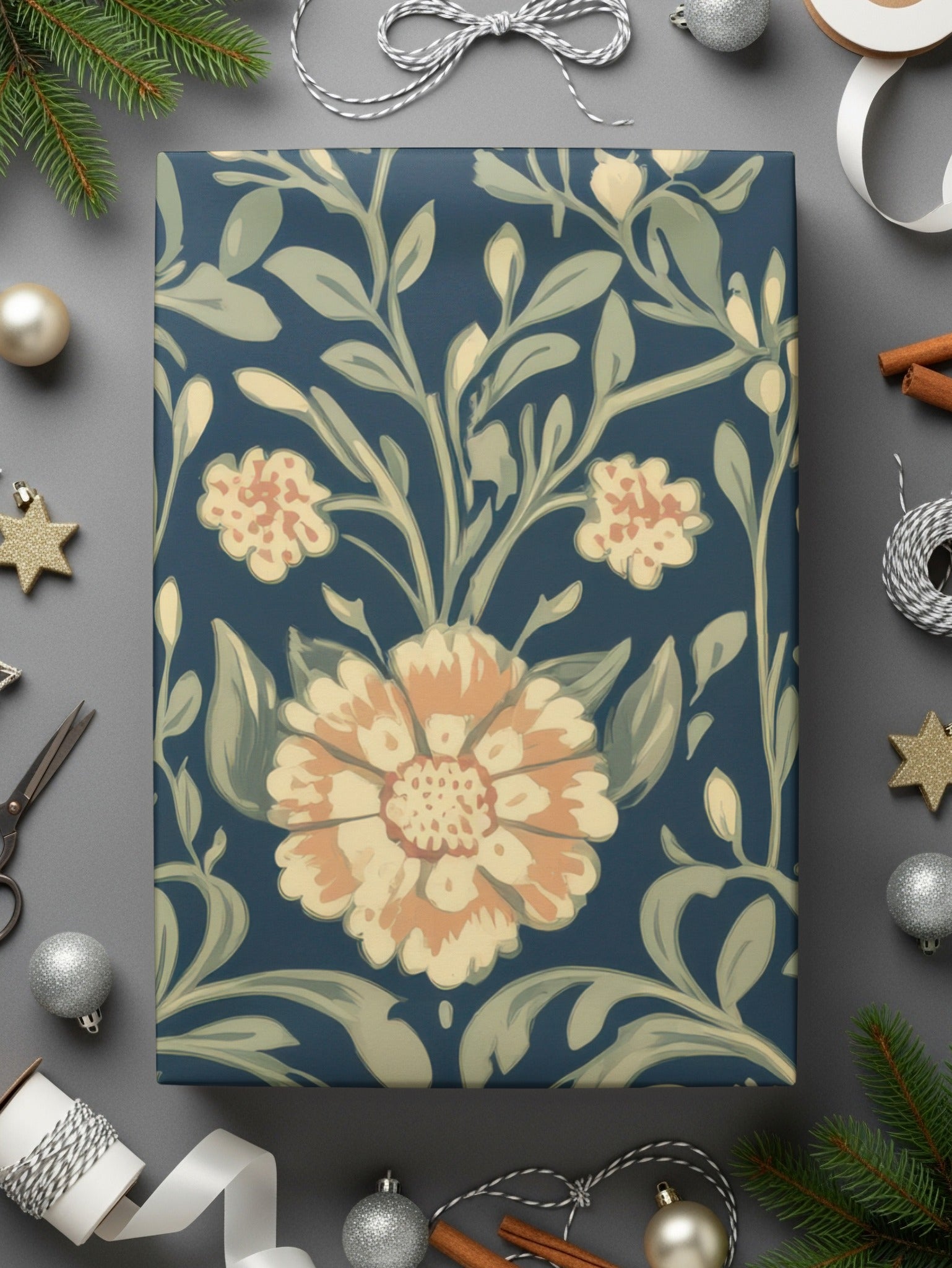 Navy Blue and Gold William Morris Vines Background Green Peach Blue Digital - Moore and Mountain