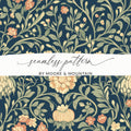 Navy Blue and Gold William Morris Vines Background Green Peach Blue Digital - Moore and Mountain