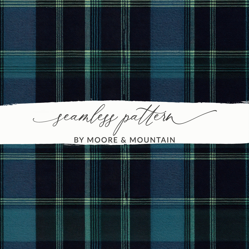 Navy Blue and Teal Classic Scottish Plaid Seamless Pattern - Moore and Mountain