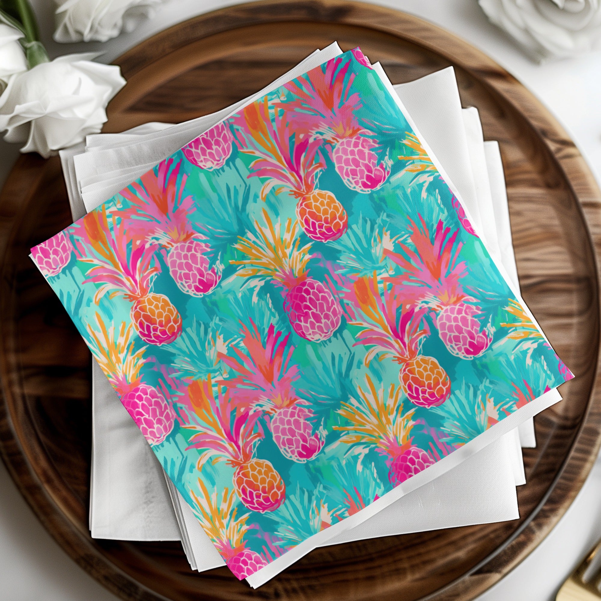 Colorful Pineapple Design Patterned Napkin Set