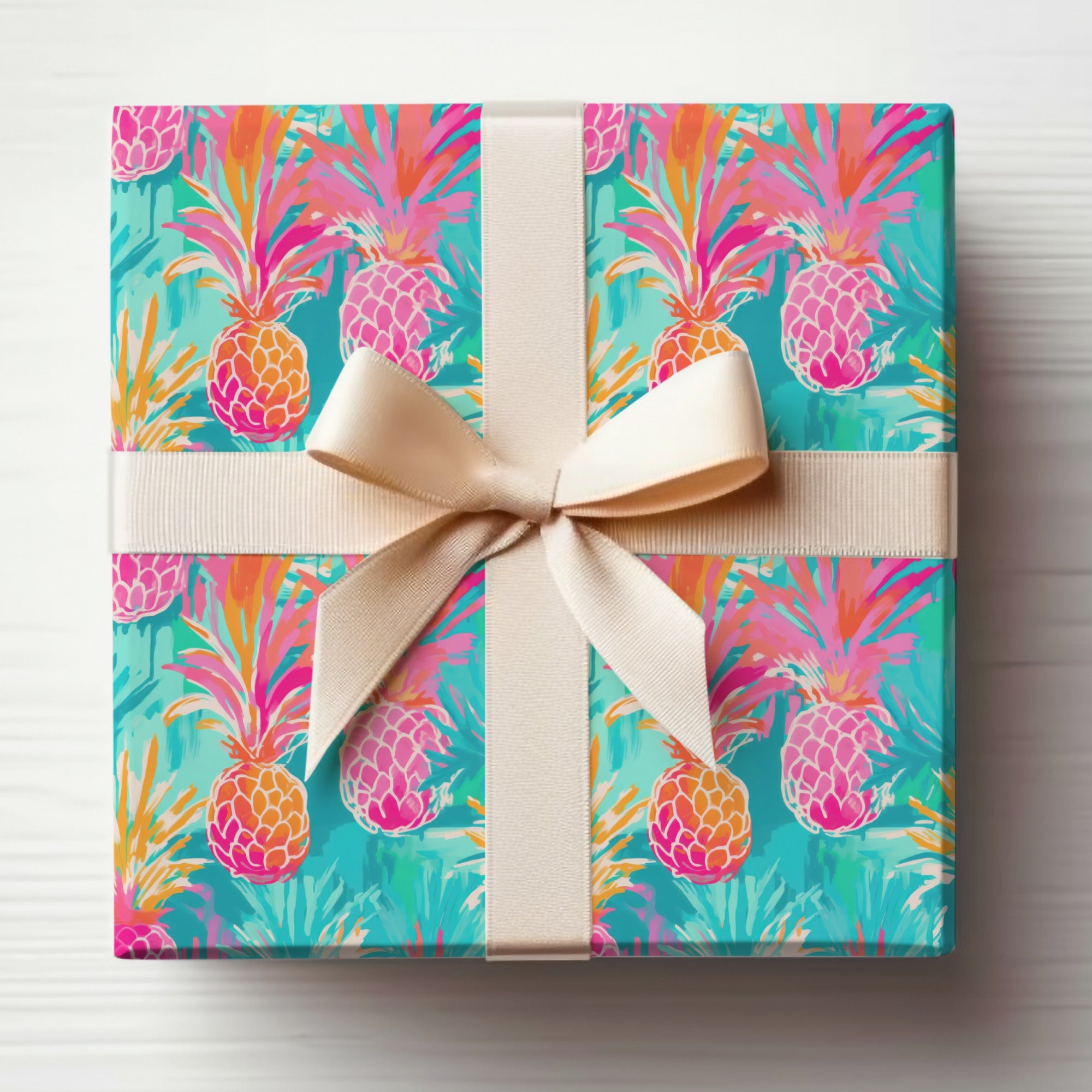 Tropical Pineapple Design Gift Wrap Paper with Ribbon