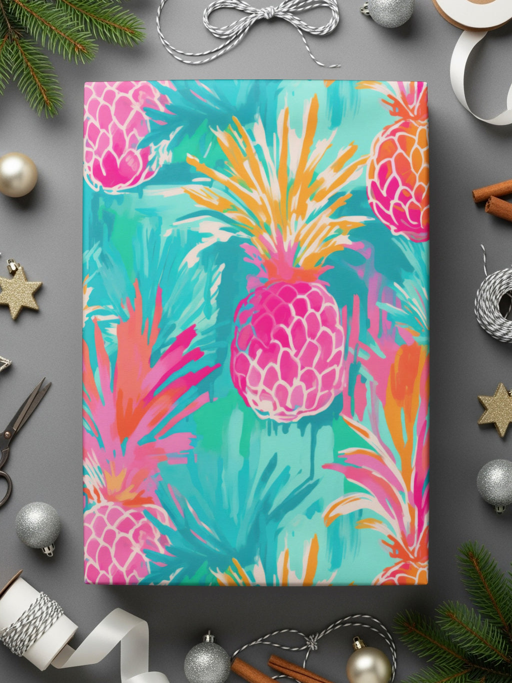 Colorful Tropical Pineapple Design Wrapping Paper