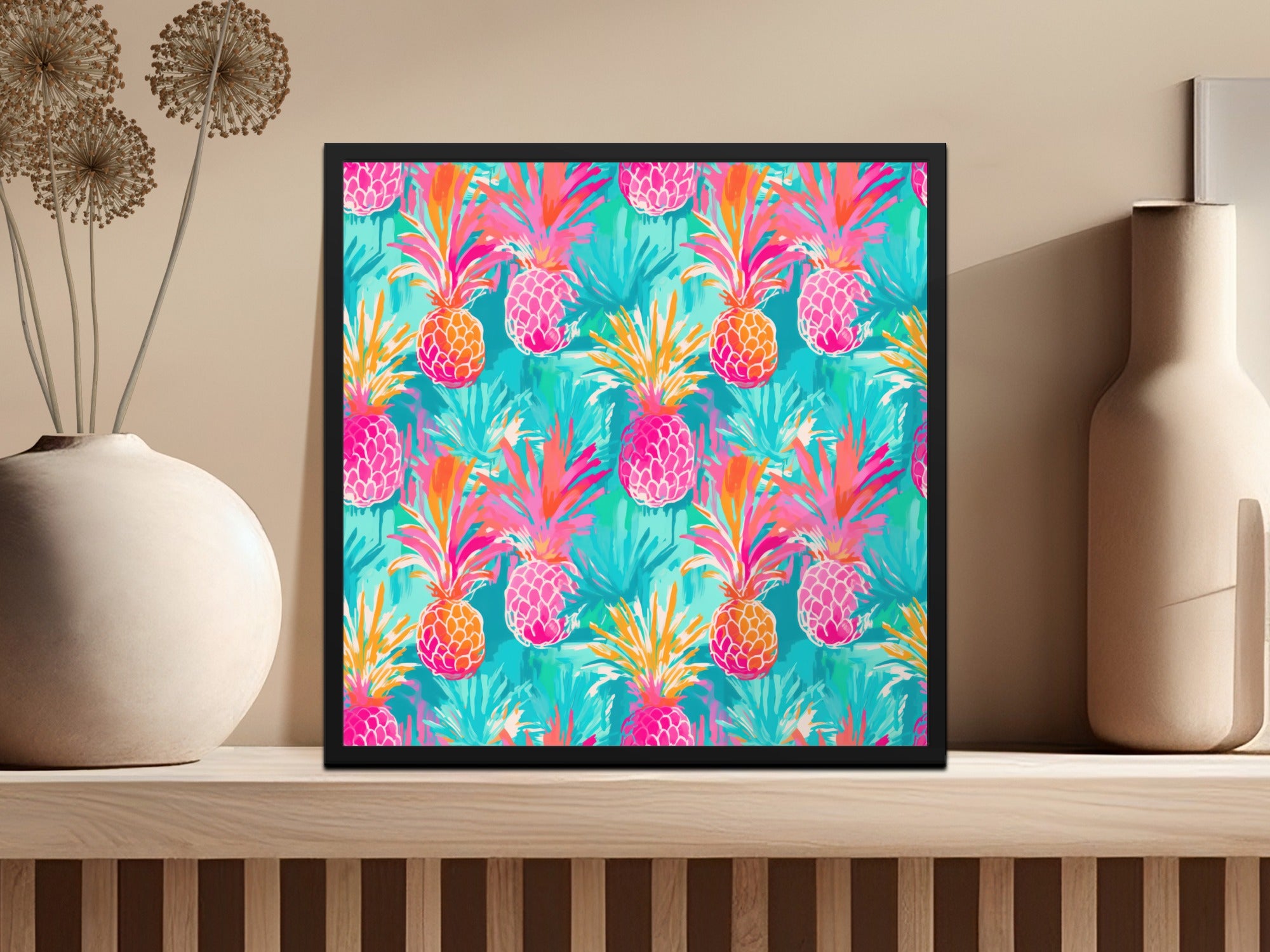 Colorful Pineapple Watercolor Pattern Print Artwork