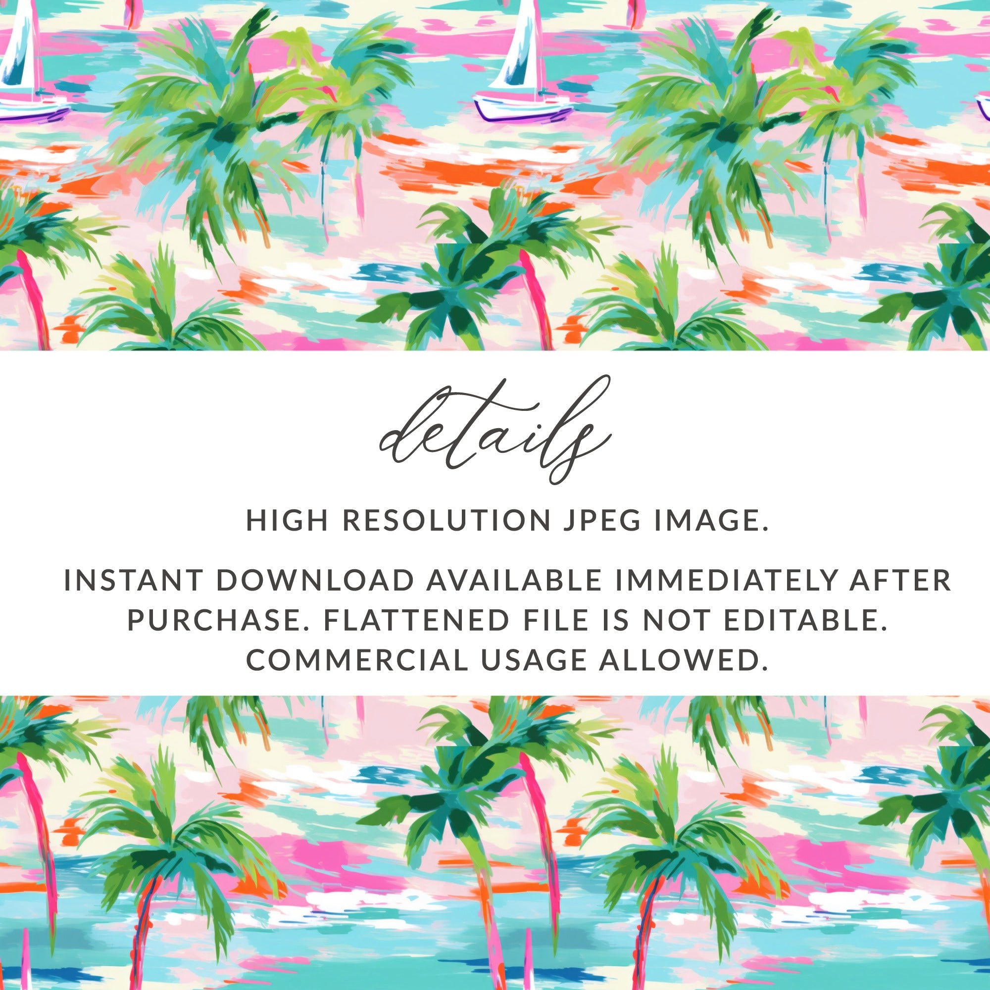 Tropical Palm Trees and Sailboats Digital Download Image