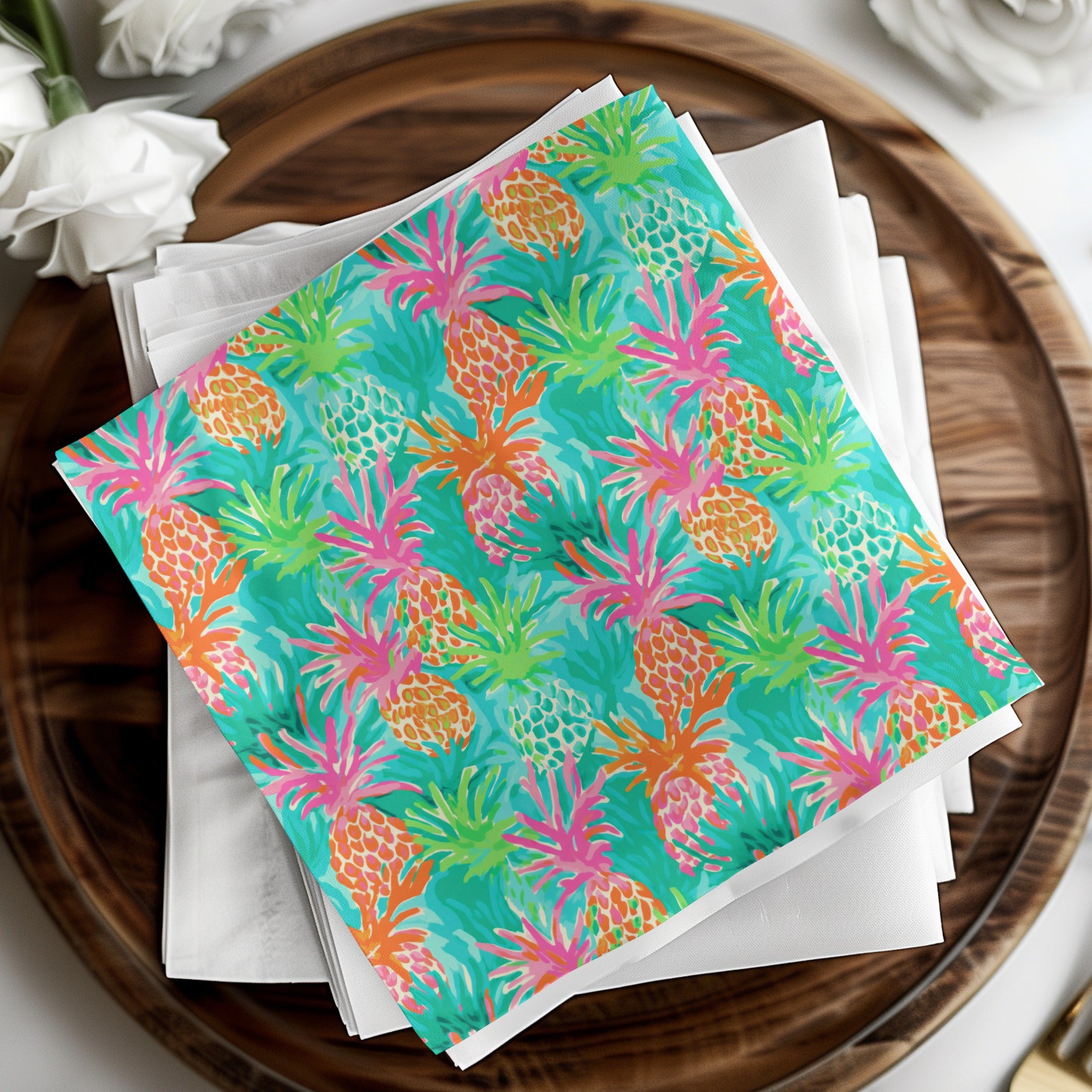 Vibrant Pineapple Pattern Design Napkin Set for Parties