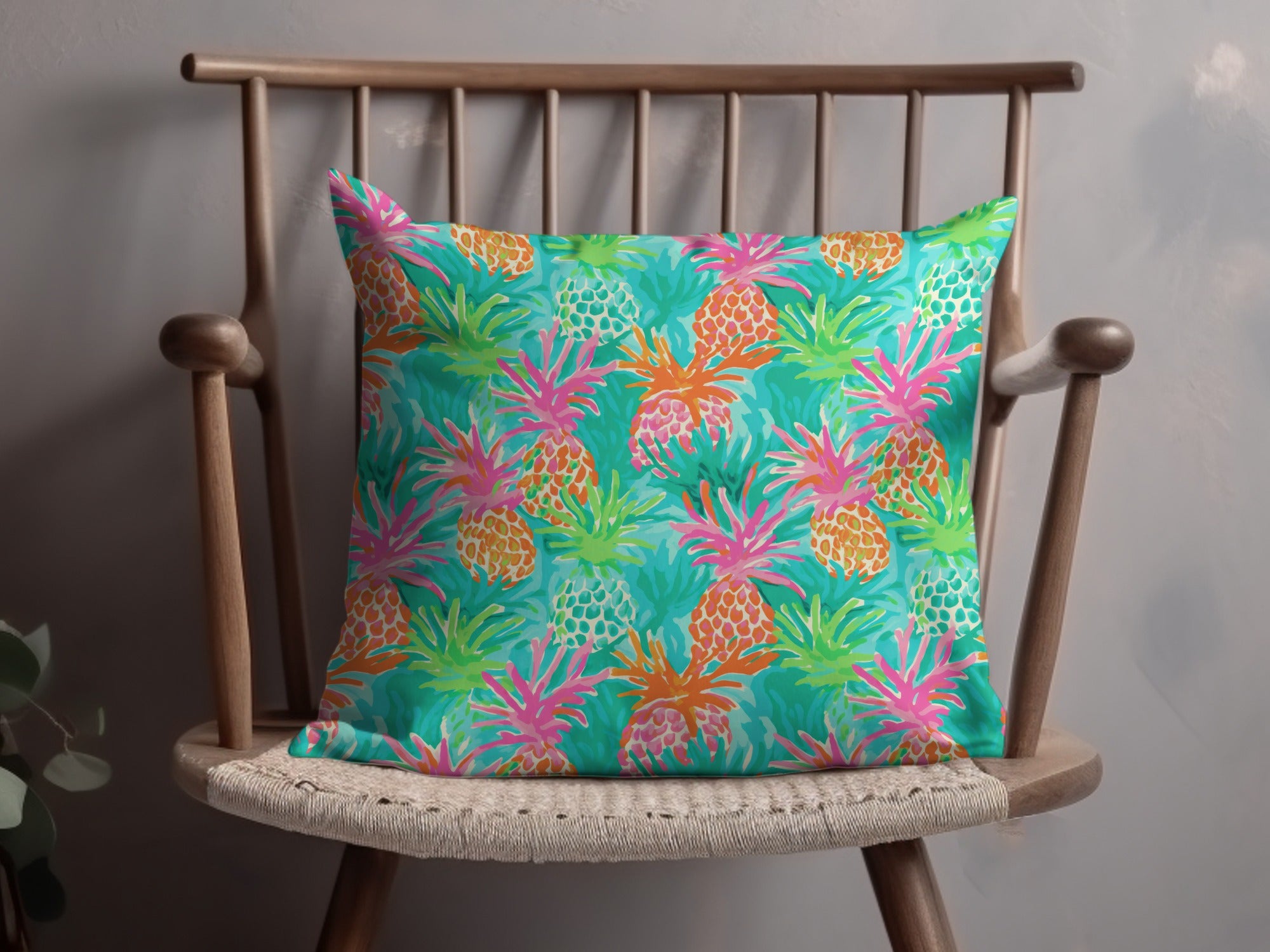 Bright Tropical Pineapple Pattern Decorative Pillow
